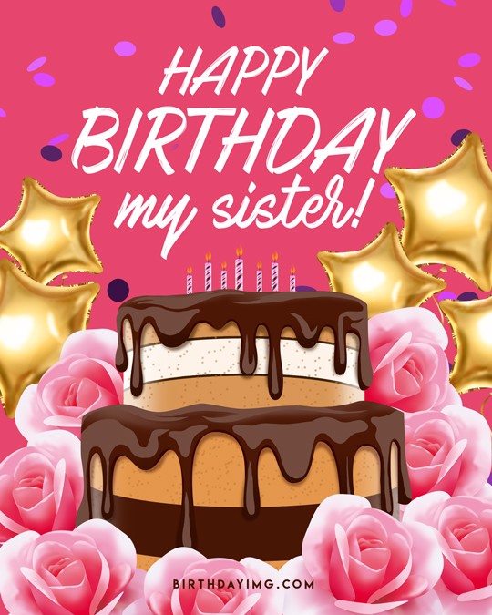 Free For Sister Happy Birthday Image with Cake - birthdayimg.com
