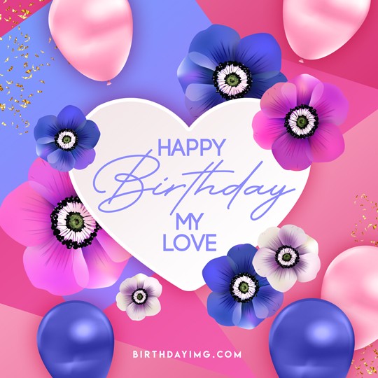 Free Happy Birthday Image with Heart and Flowers - birthdayimg.com
