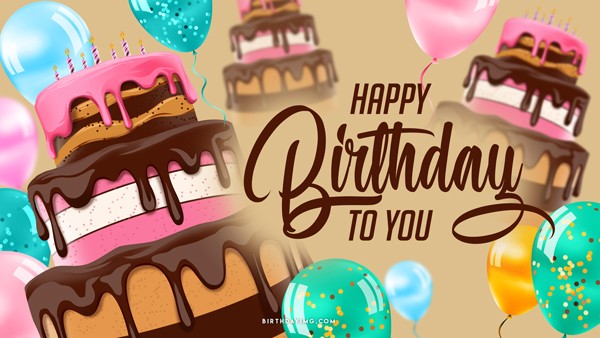 Free Happy Birthday Wallpaper with Cake and Balloons 