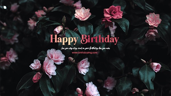 Free Dark Happy Birthday Wallpaper with Pink Flowers - birthdayimg.com
