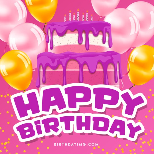 Free Happy Birthday Image with Cake and Balloons - birthdayimg.com