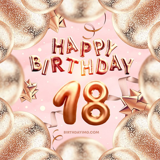 Free 18 Years Happy Birthday Image with Golden Balloons - birthdayimg.com