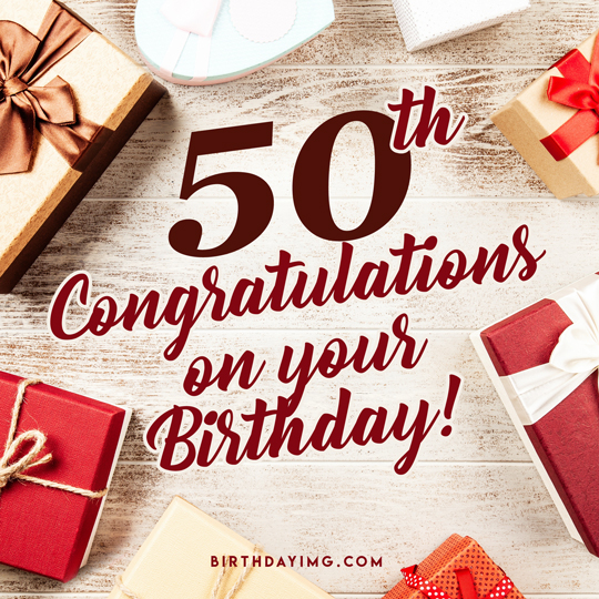 Free 50 Years Happy Birthday Image with Presents - birthdayimg.com