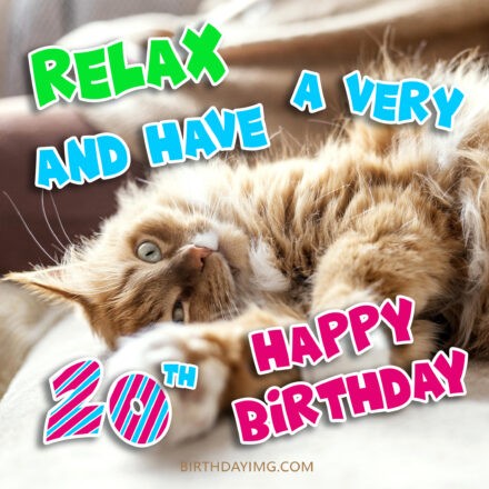 Free 20th Years Happy Birthday Image With Playful Cat - birthdayimg.com