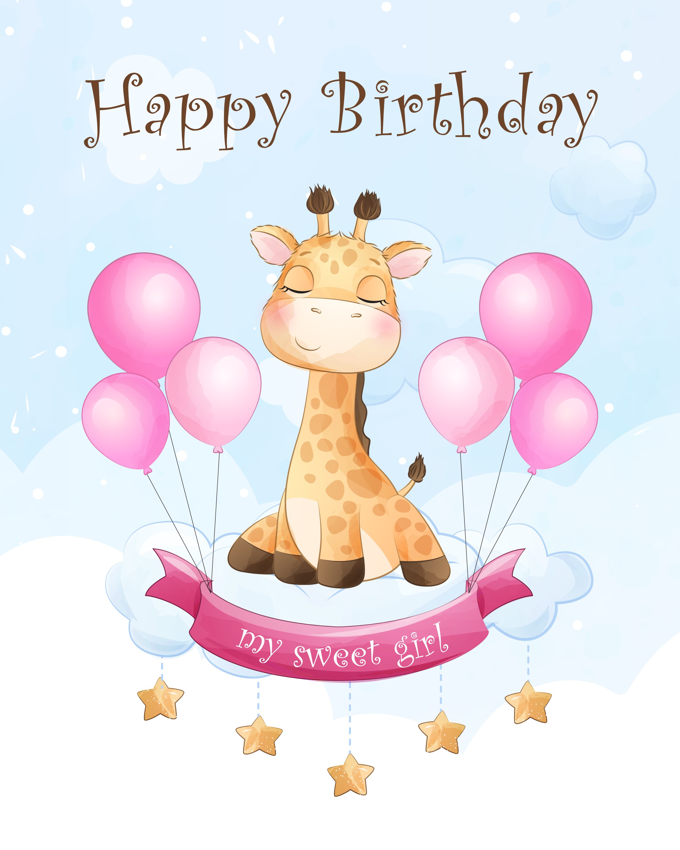 Free Happy Birthday Image For Girl With Giraffe - birthdayimg.com