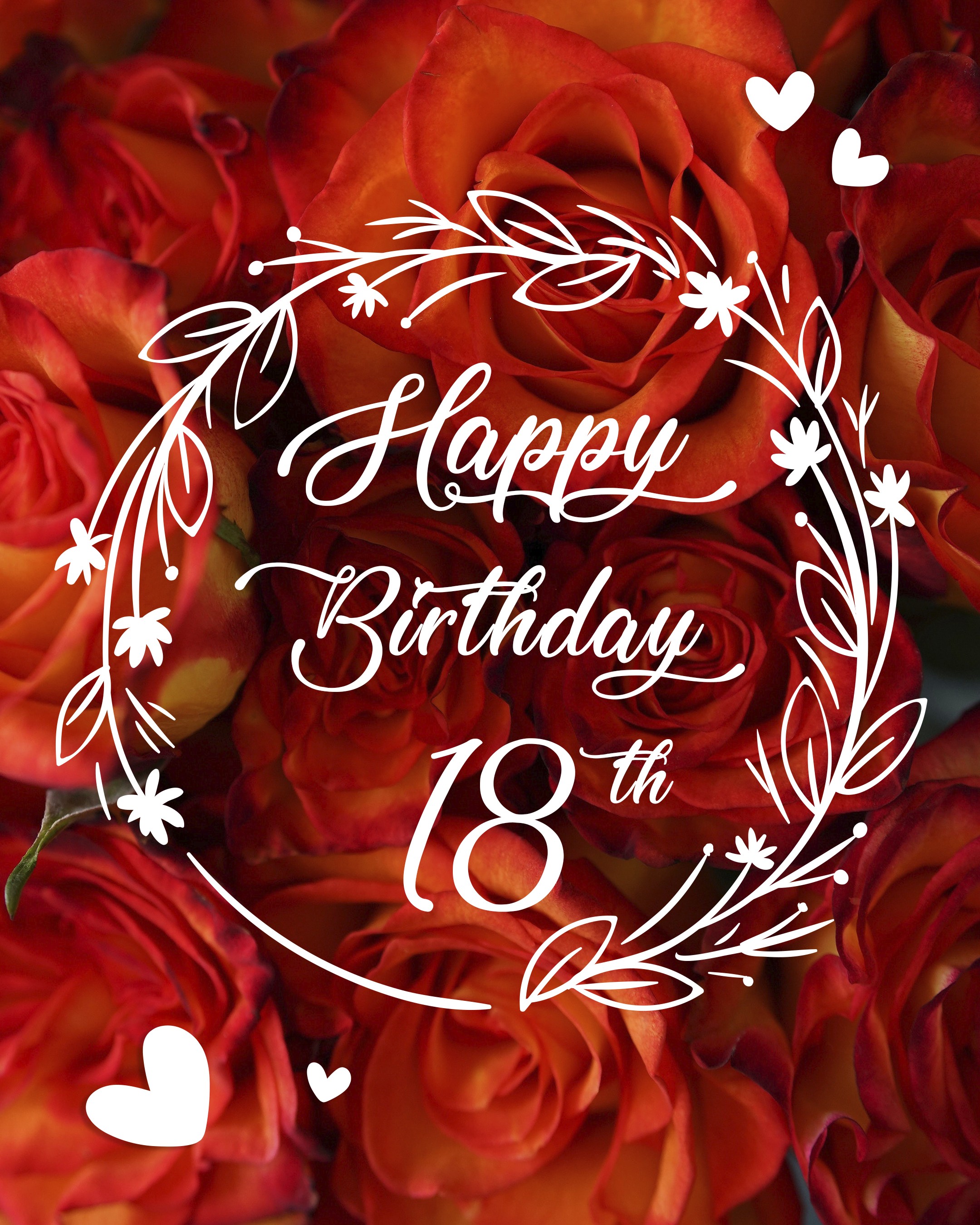 Free 18th Years Happy Birthday Image With Red Flowers - birthdayimg.com