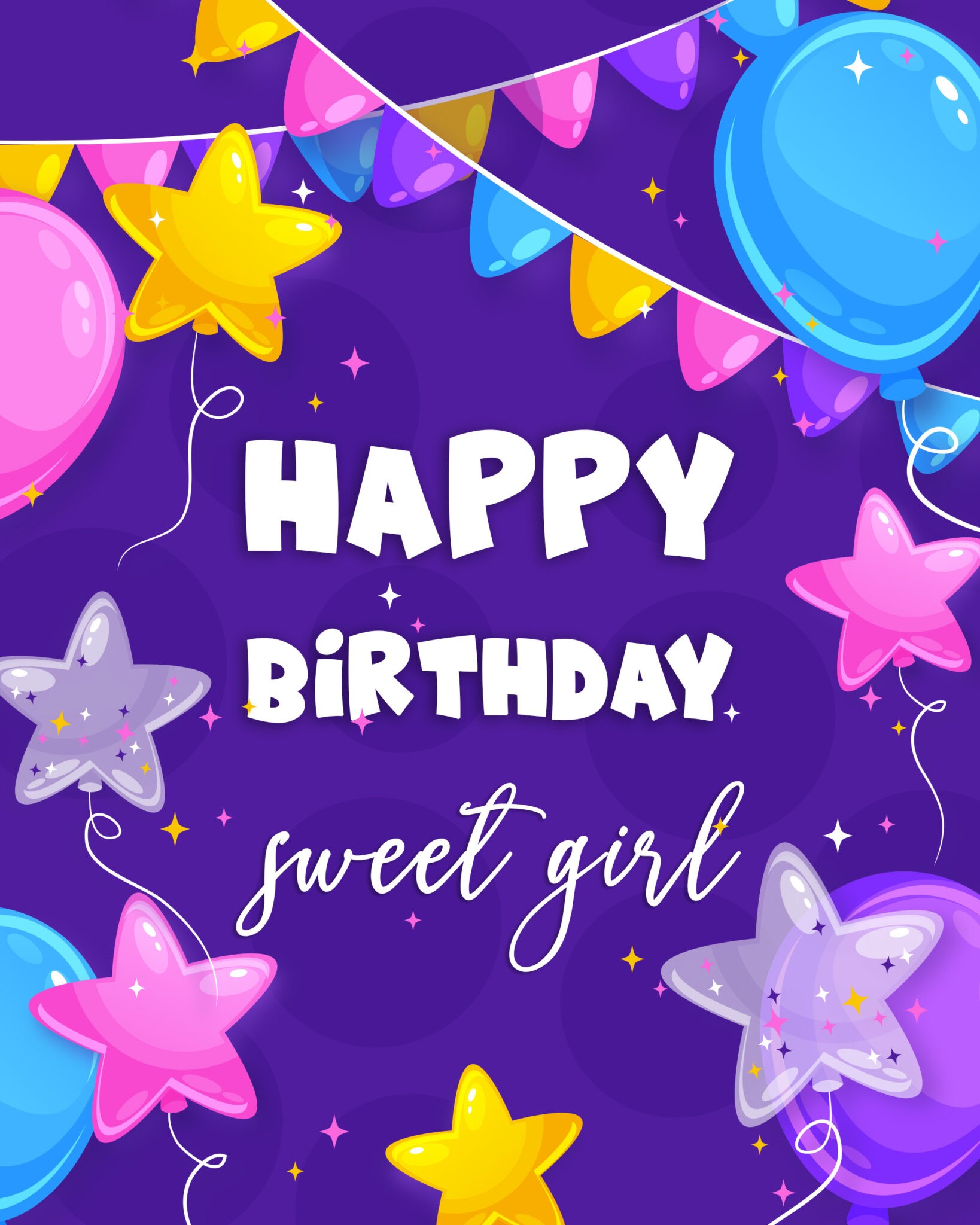 Free Happy Birthday Image For Girl With Balloons