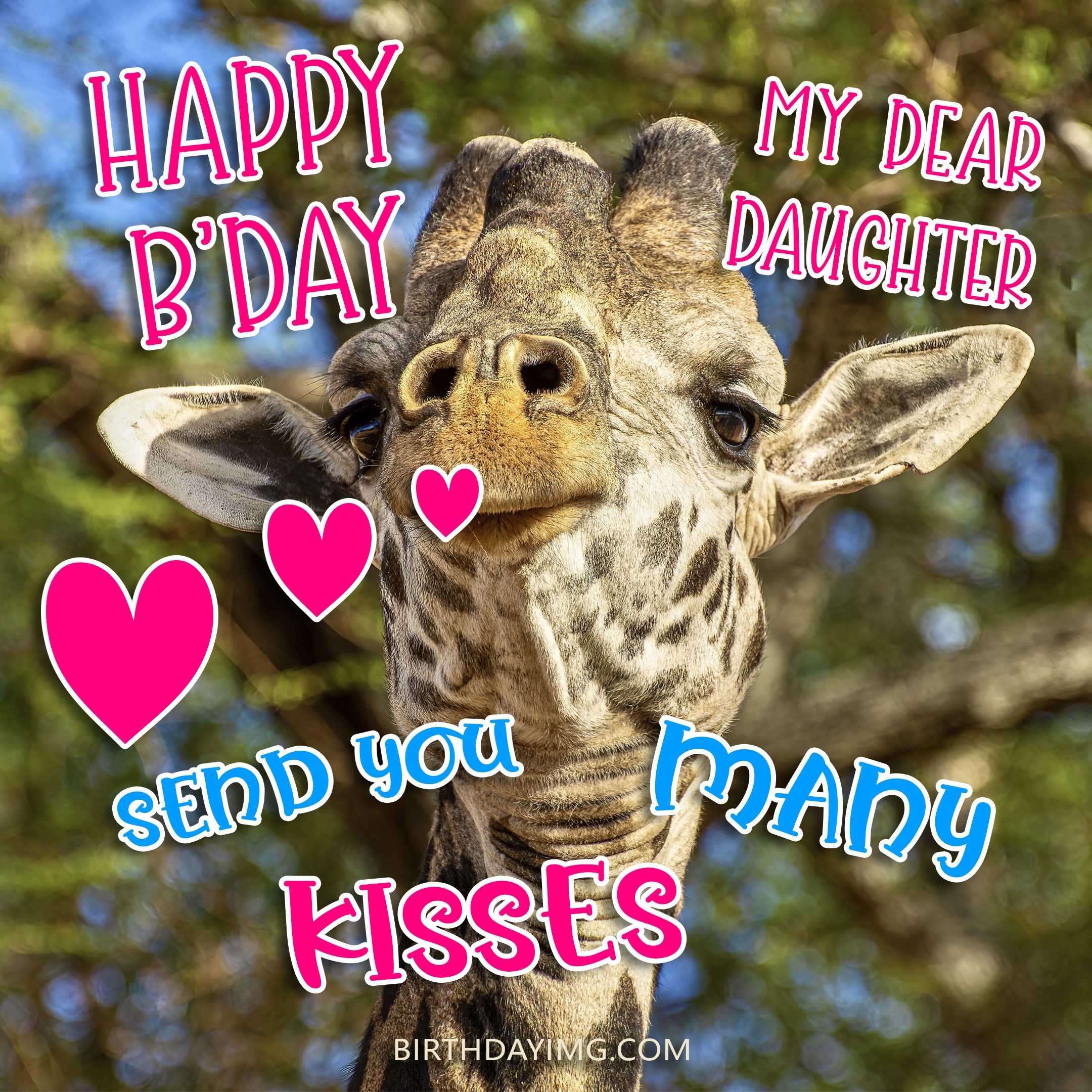 Free Happy Birthday Image For Daughter With Cute Giraffe - birthdayimg.com