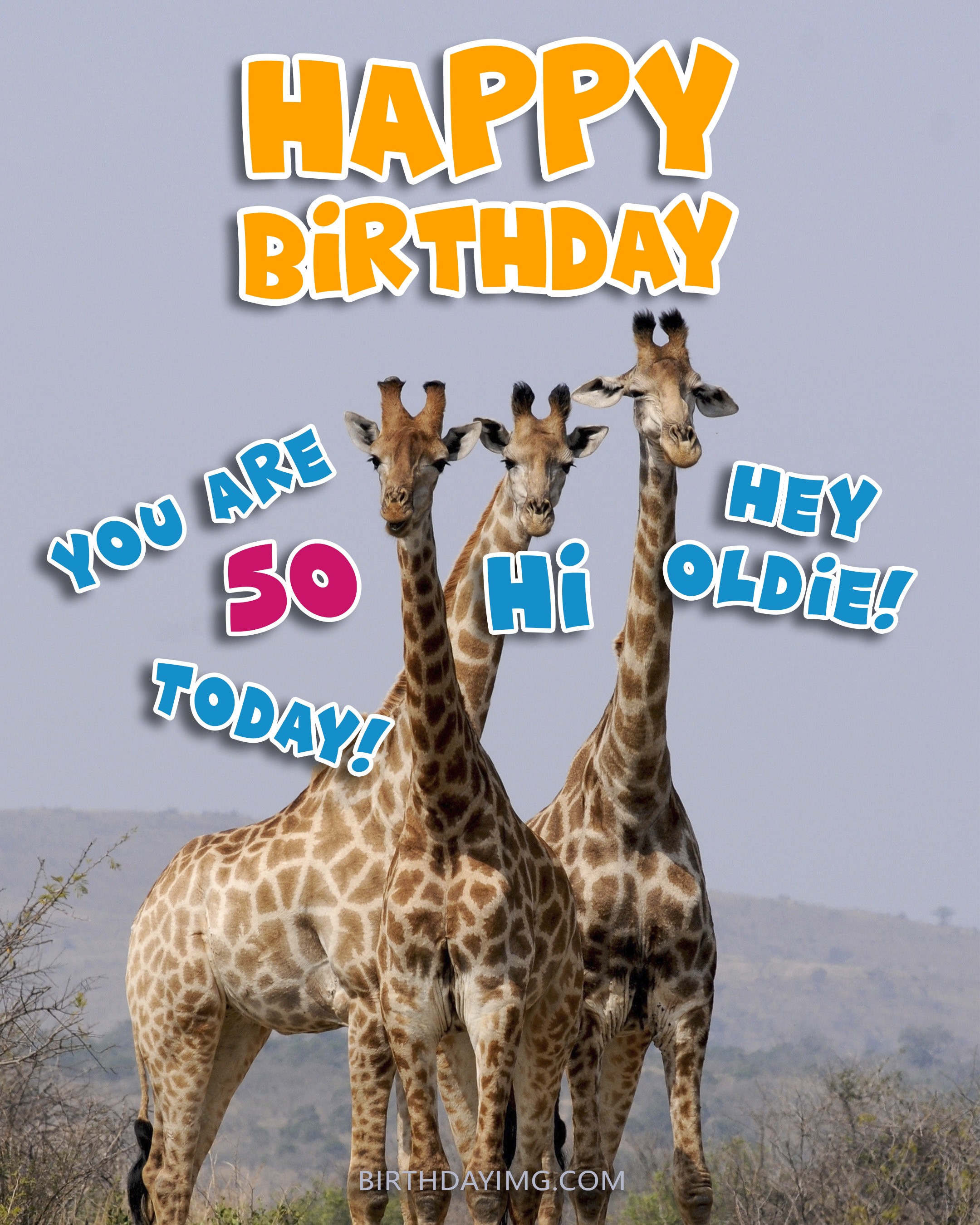 Free 50th Years Happy Birthday Image With Funny Giraffe - birthdayimg.com