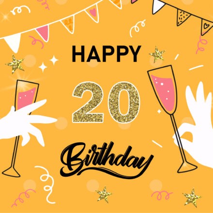 Free 20th Years Happy Birthday Image With Wineglass - birthdayimg.com