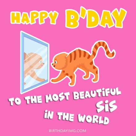 Free Happy Birthday Image For Sister With Funny Cat - birthdayimg.com