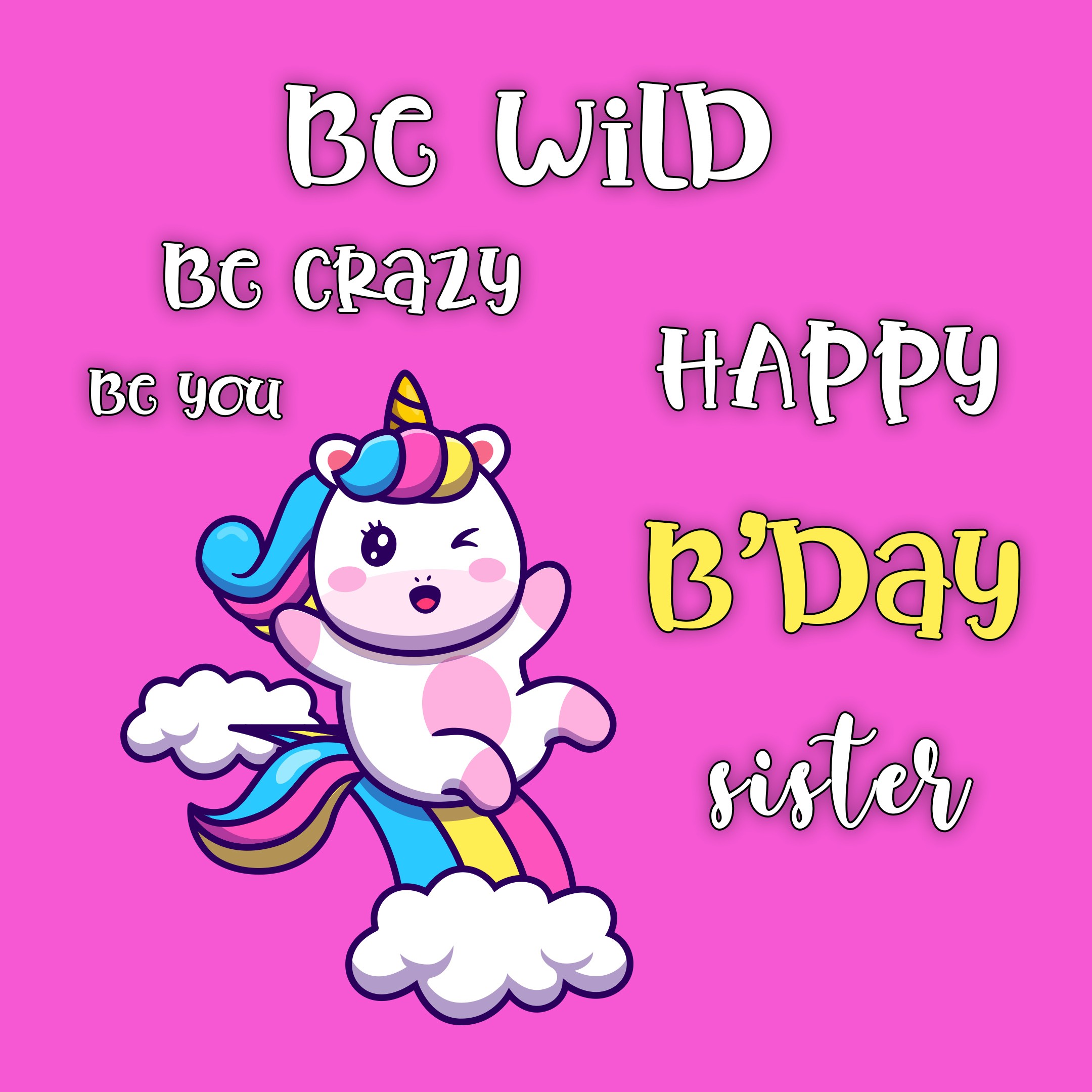 Free Funny Happy Birthday Image For Sister With Unicorn 