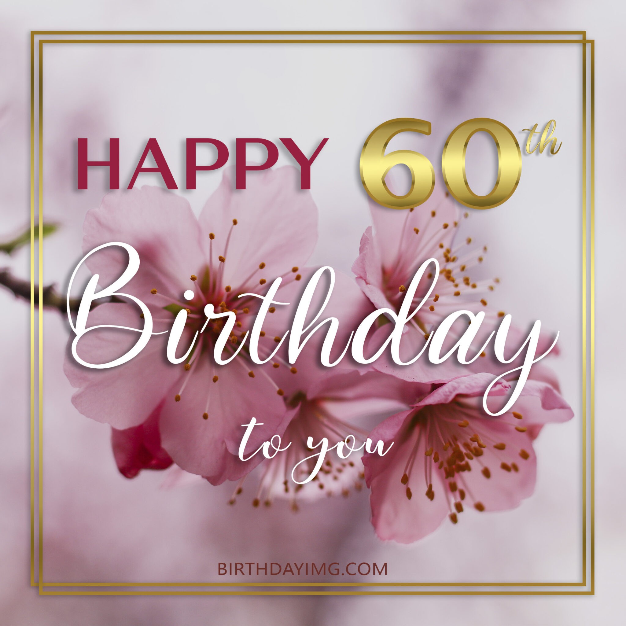 Free 60th Years Happy Birthday Image With Pink Flowers 6121