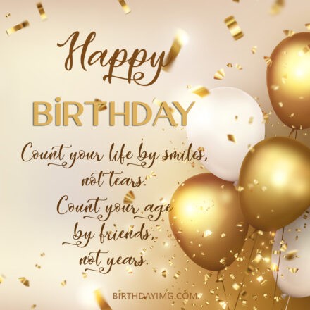 Free Happy Birthday Image With Golden and White Balloons - birthdayimg.com