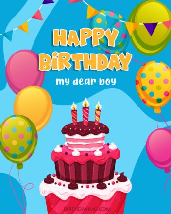 Free Happy Birthday Image For Boy With Cake And Balloons - birthdayimg.com