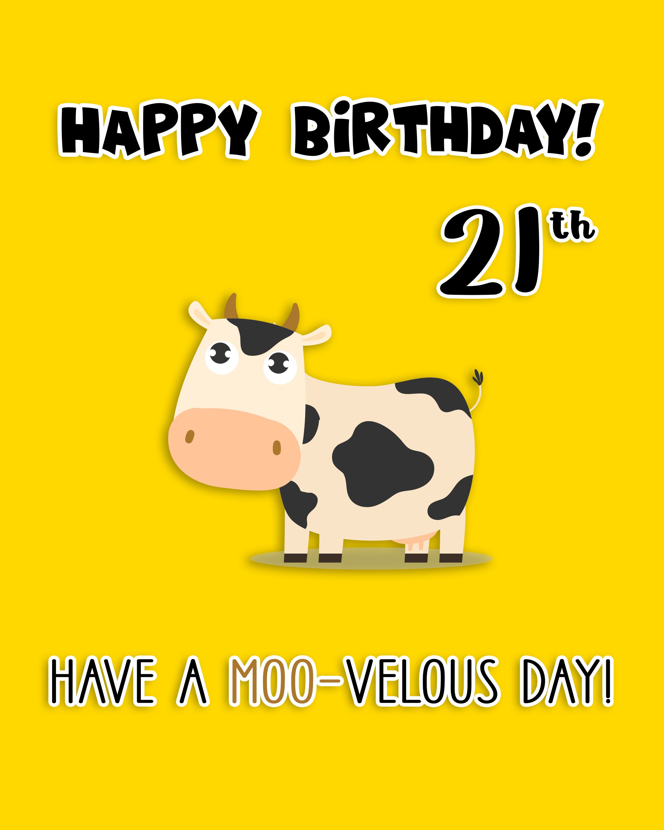 Free 21th Years Happy Birthday Image With Funny Cow - birthdayimg.com