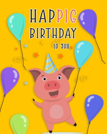 Free Funny Happy Birthday Image With Balloons And Pig - birthdayimg.com