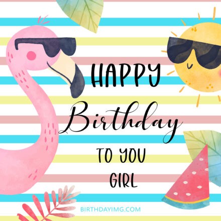 Free Cute Happy Birthday Image For Girl With Flamingo - birthdayimg.com
