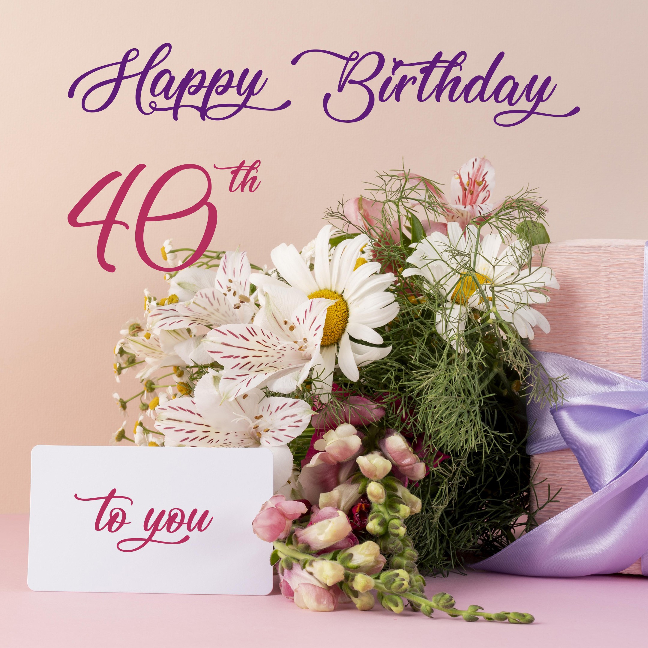 Free 40th Years Happy Birthday Image With Flowers - birthdayimg.com