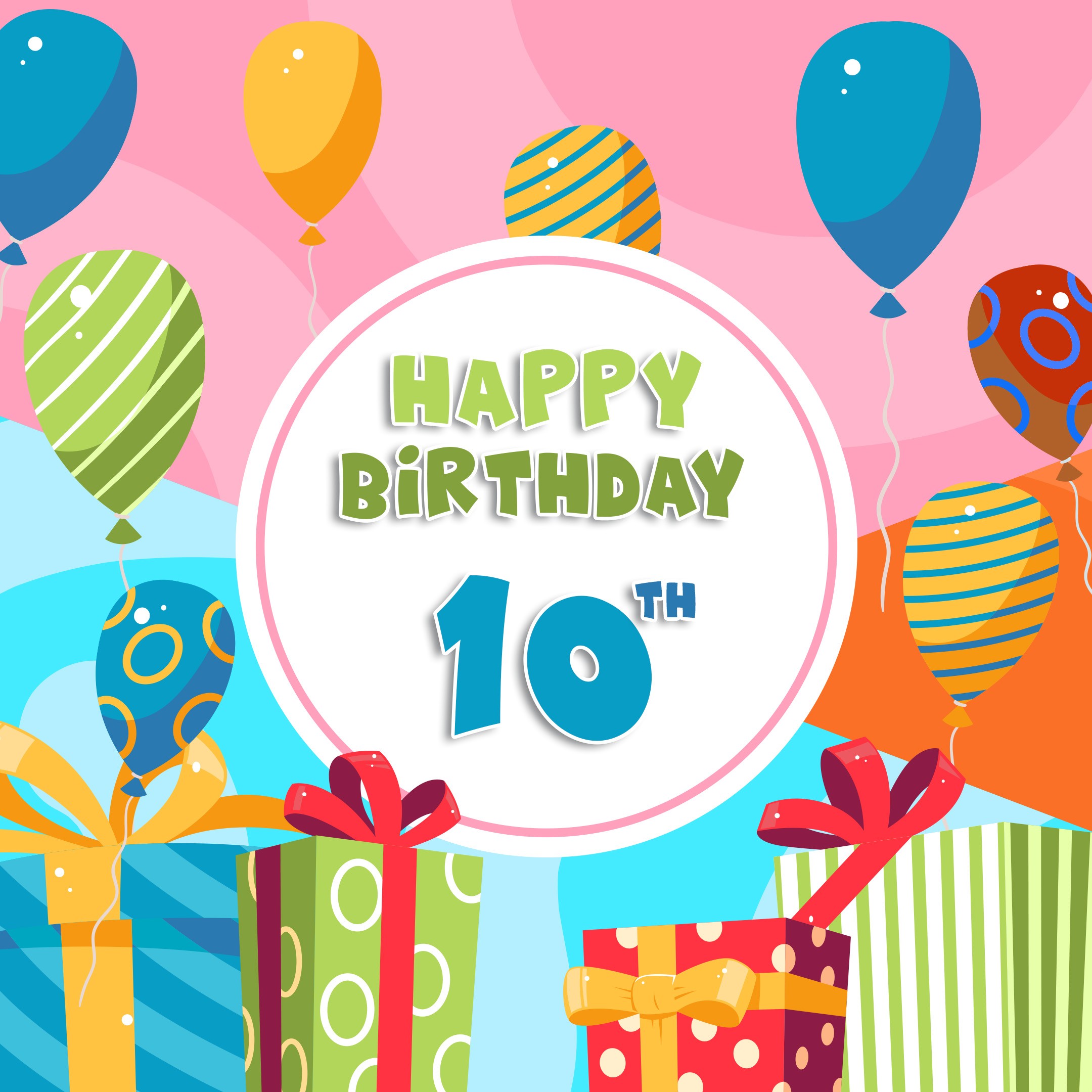 Free 10th Years Happy Birthday Image With Balloons - birthdayimg.com