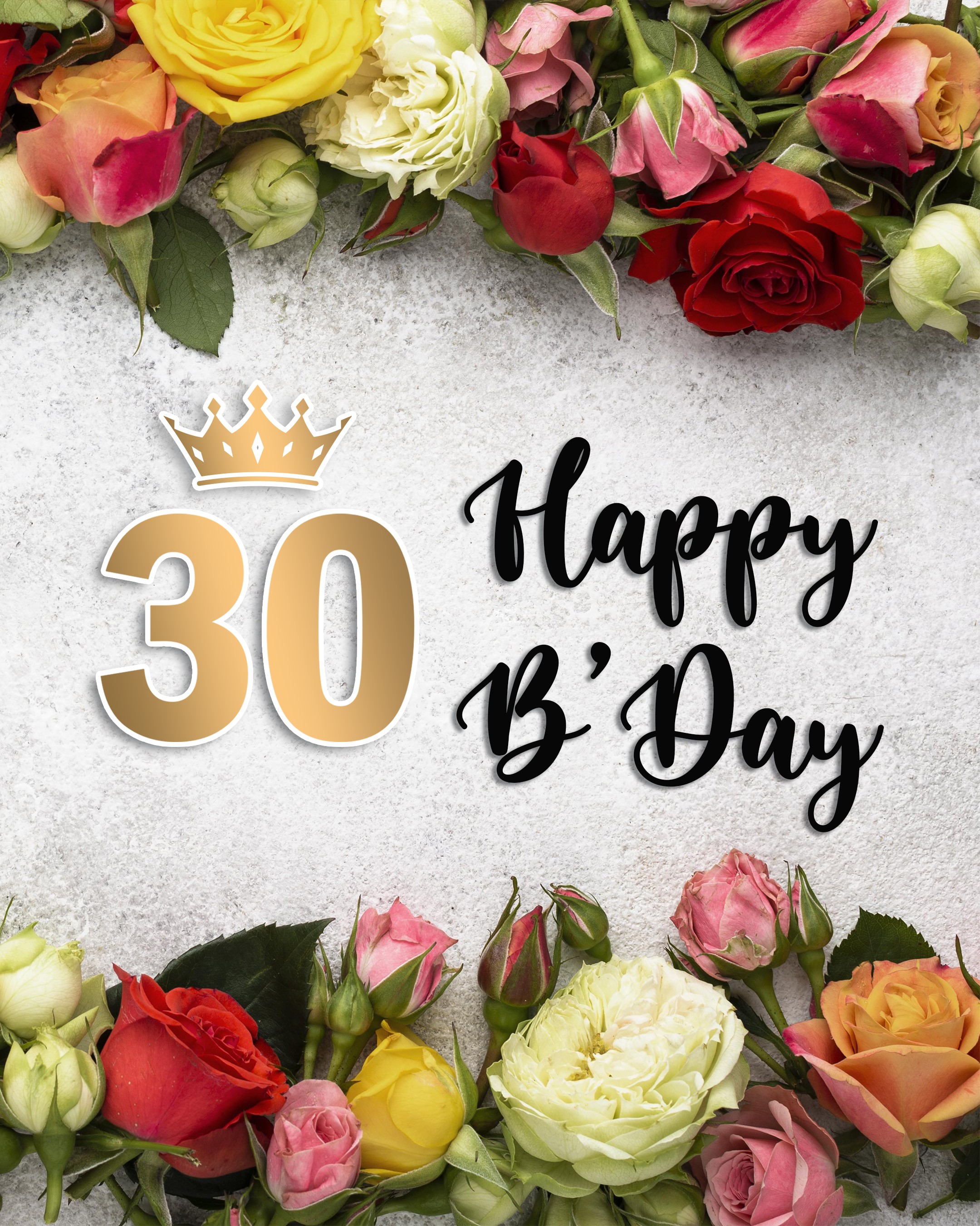 Free 30th Years Happy Birthday Image With Flowers - birthdayimg.com