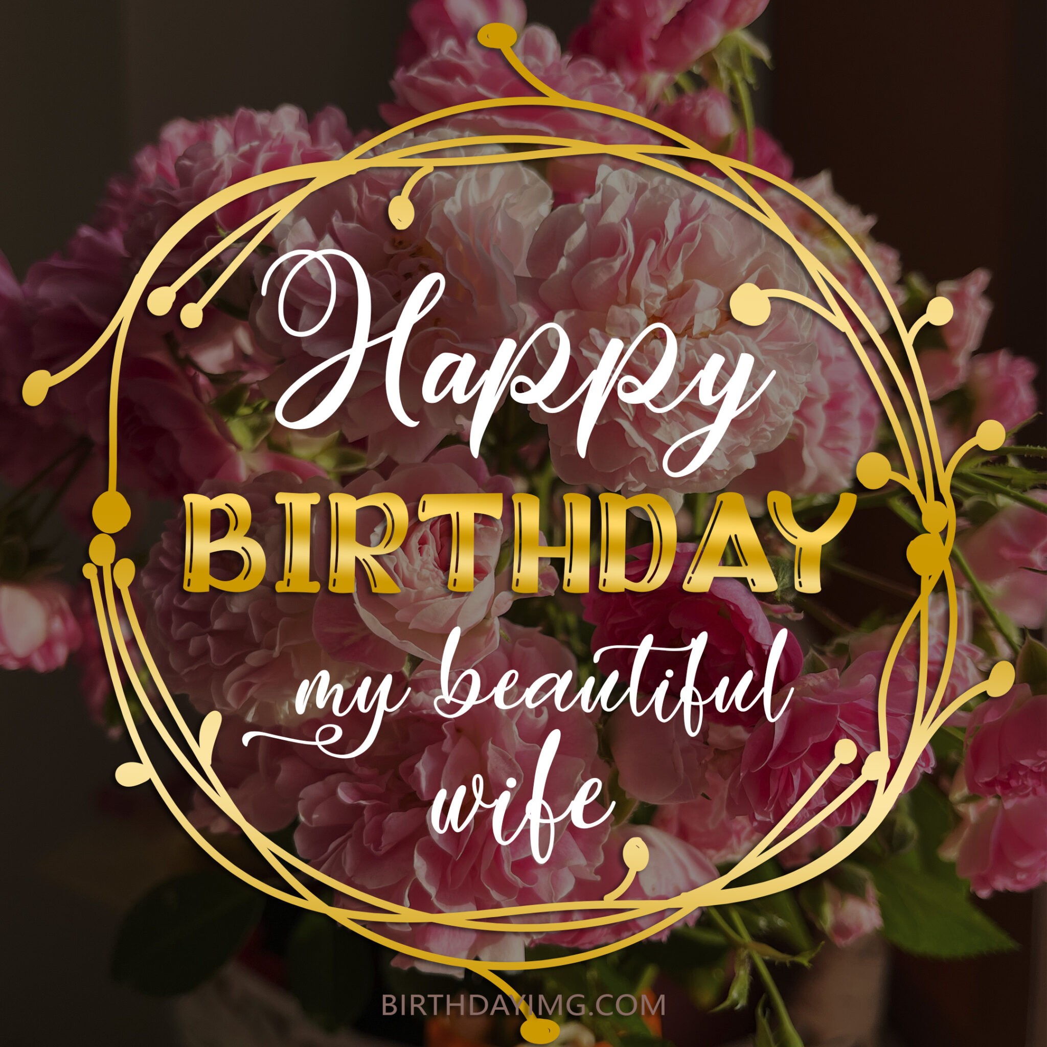 Free Happy Birthday Image For Wife With Peonie Flowers