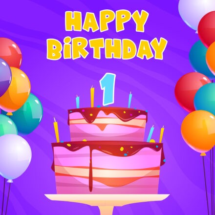 Free 1st Year Happy Birthday Image With Cake And Balloons - birthdayimg.com