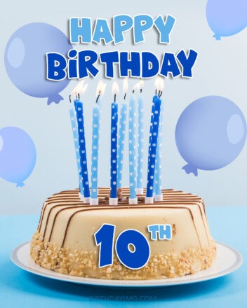 Free 10th Years Happy Birthday Image with Cake and Balloons - birthdayimg.com