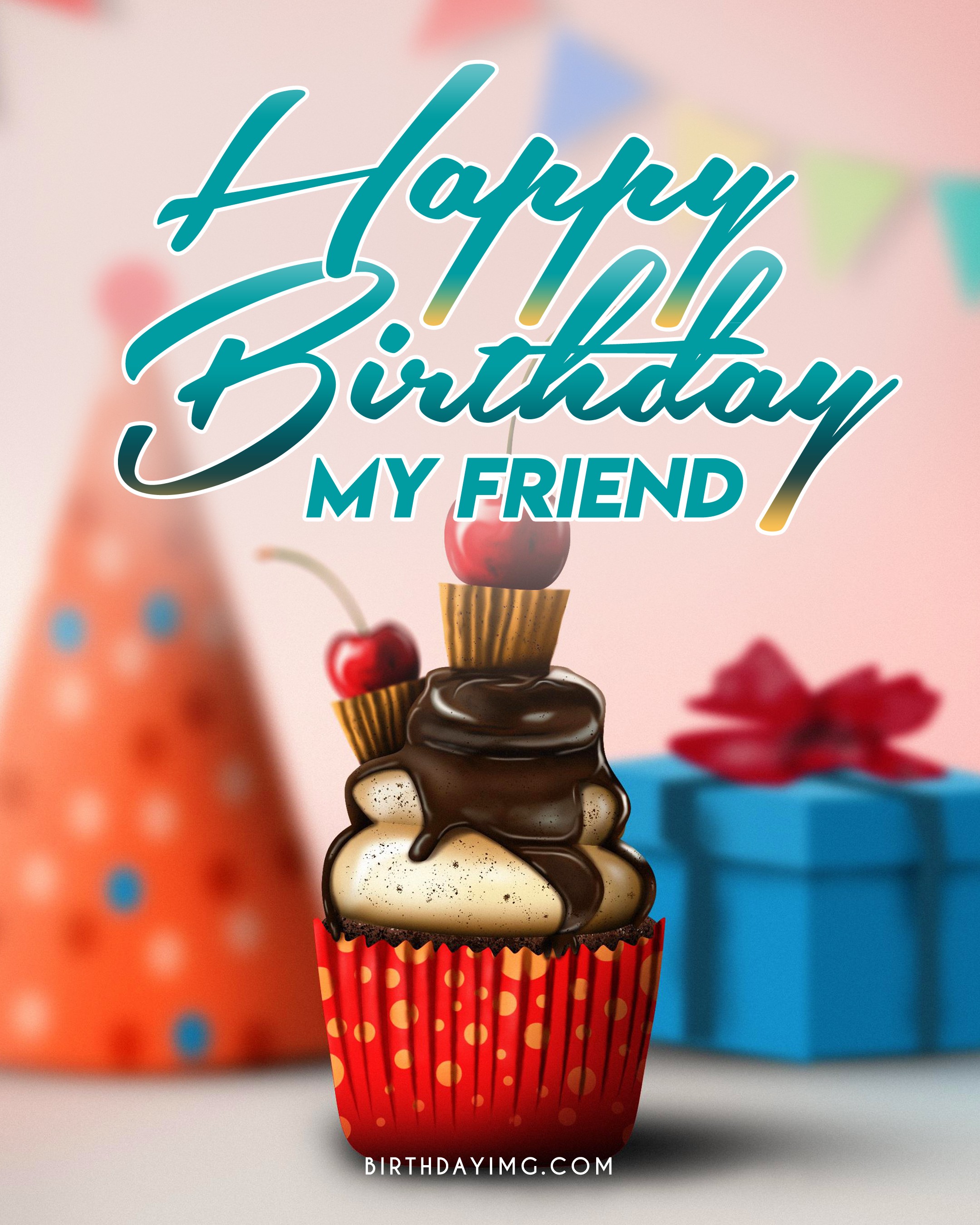 Friend Birthday - Cake & Red Flowers – Cards Delights