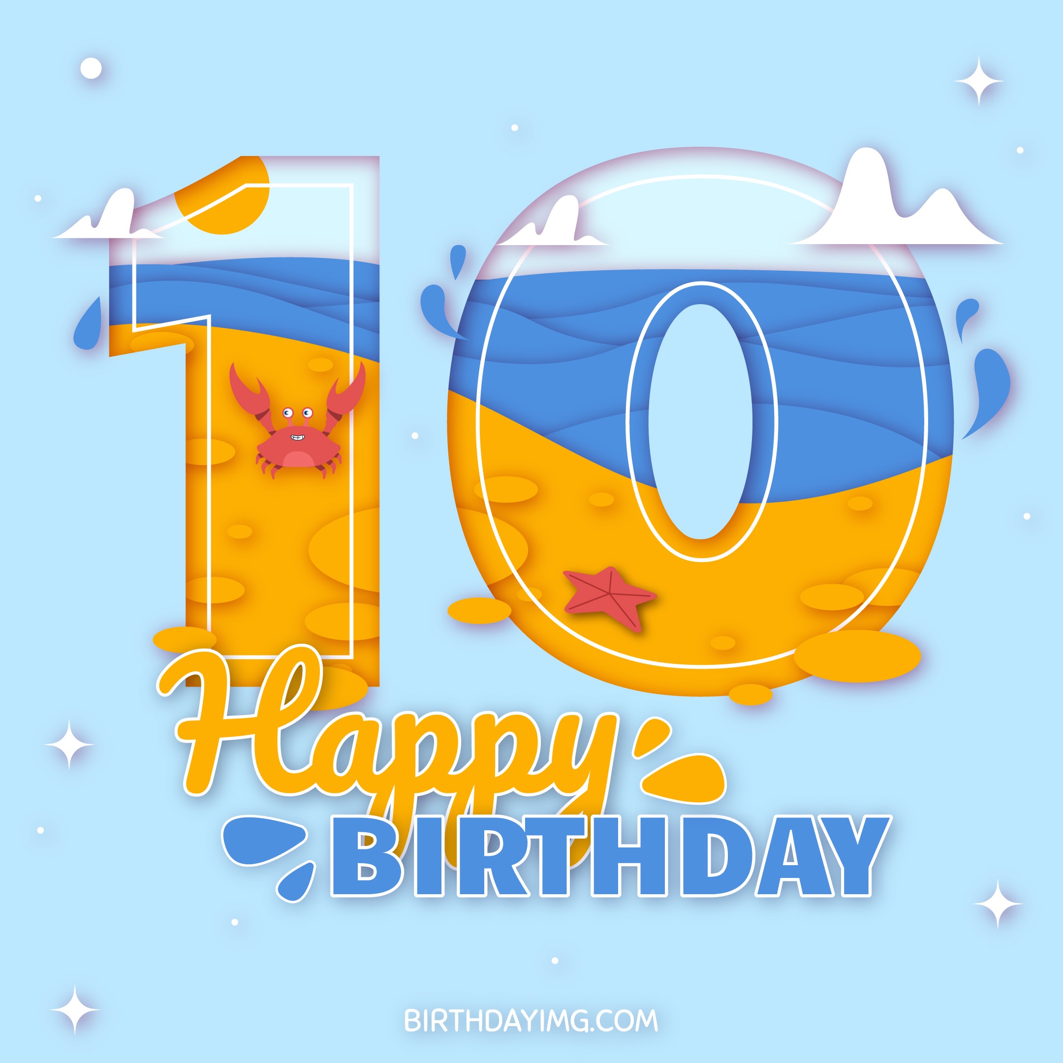 Free 10th Years Happy Birthday Image with Beach and Sea - birthdayimg.com