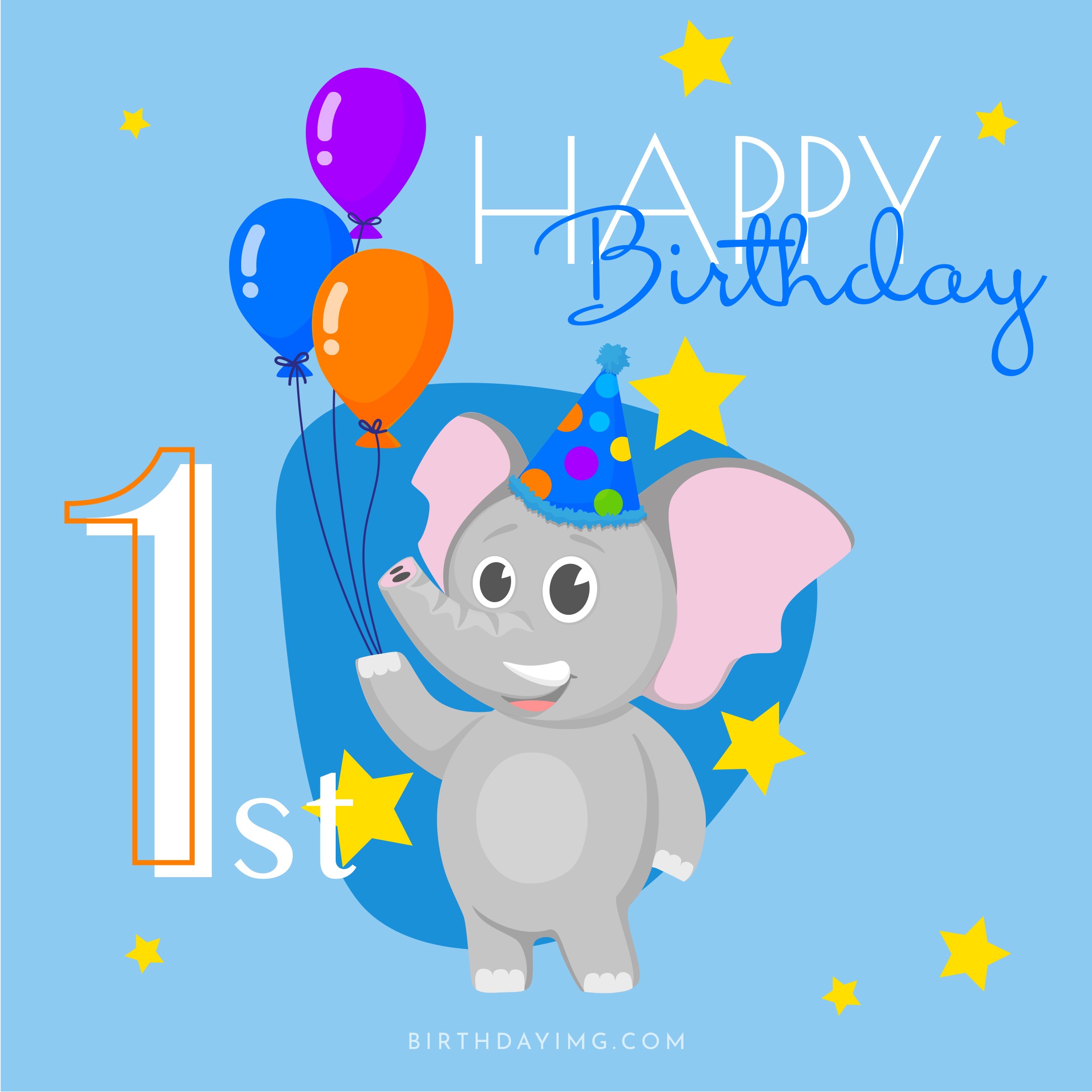 Free 1st Years Happy Birthday with Elephant - birthdayimg.com