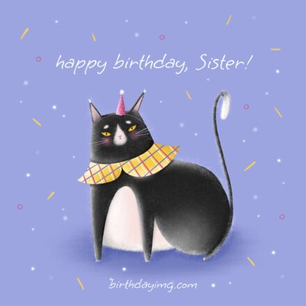 Free For Sister Happy Birthday Image With Cat - birthdayimg.com