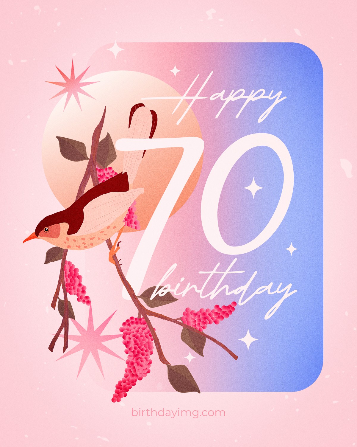 Free 70 Years Happy Birthday Picture with Bird - birthdayimg.com