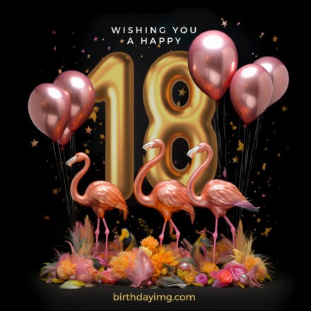 Free 18 Years Happy Birthday Image with Flamingo - birthdayimg.com