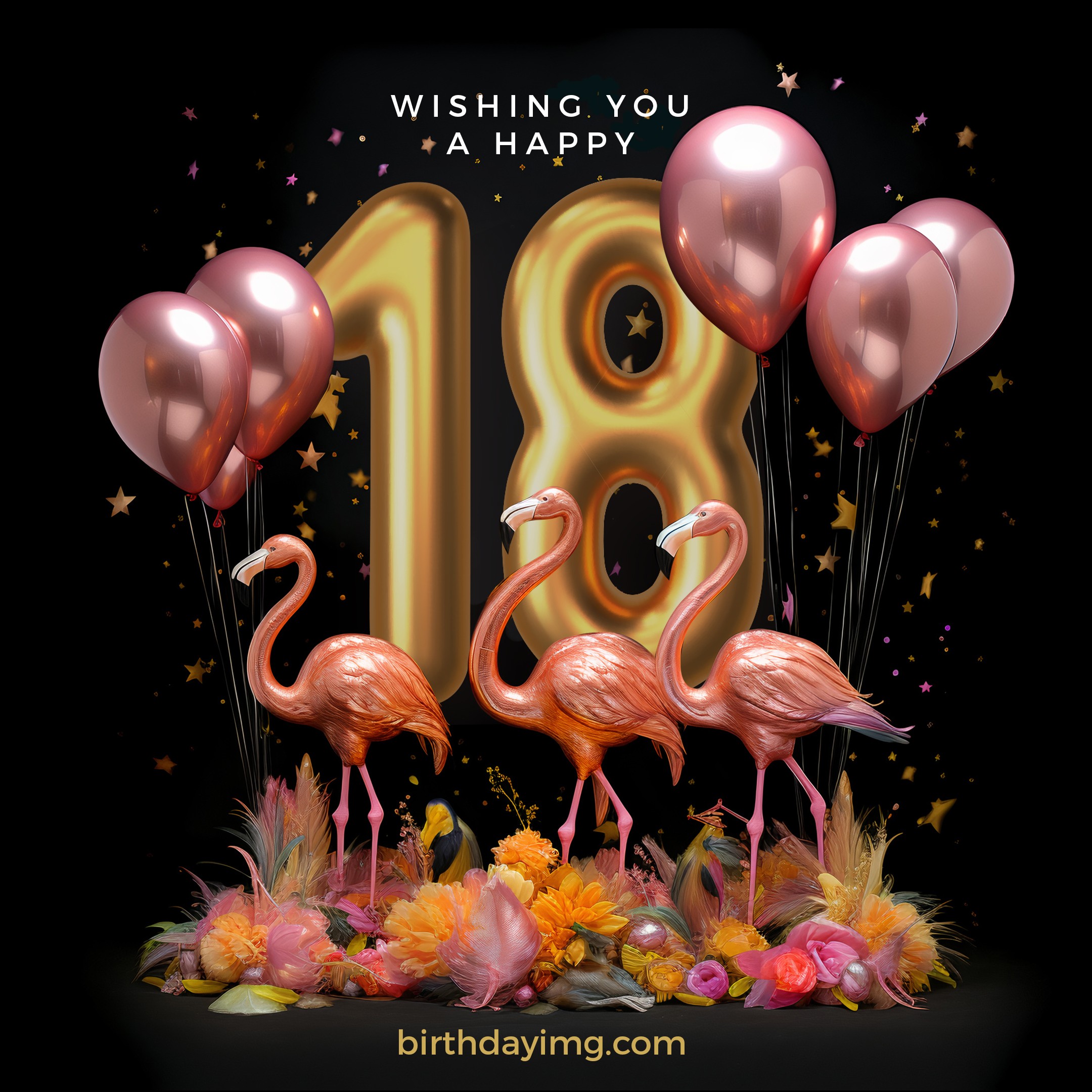 Free 18 Years Happy Birthday Image with Flamingo - birthdayimg.com