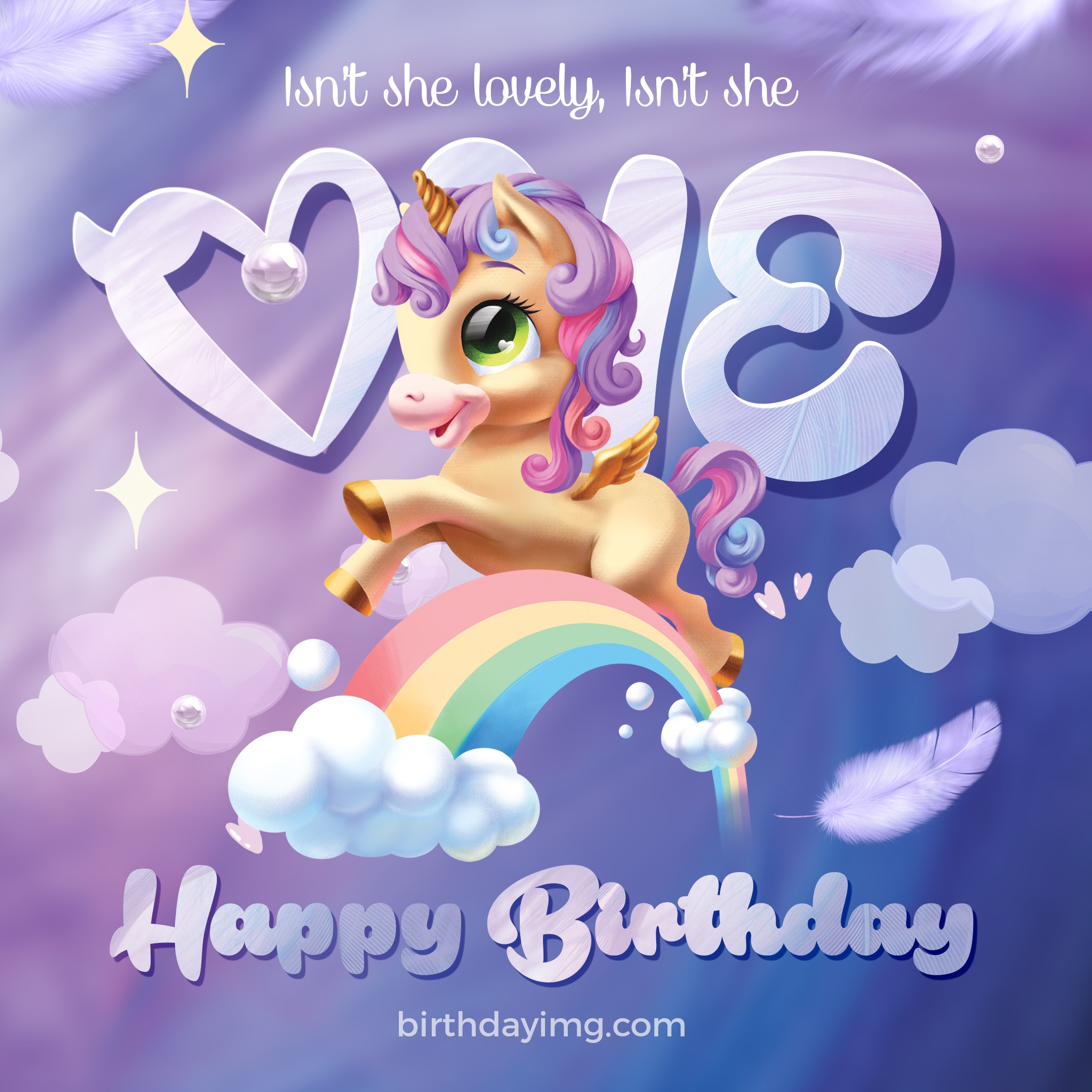 Free 1st Year Happy Birthday Image with Unicorn - birthdayimg.com