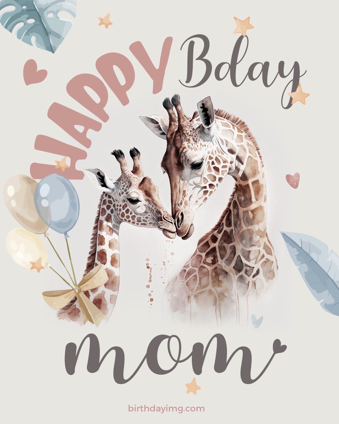 Free Happy Birthday Image for Mom with Giraffes - birthdayimg.com